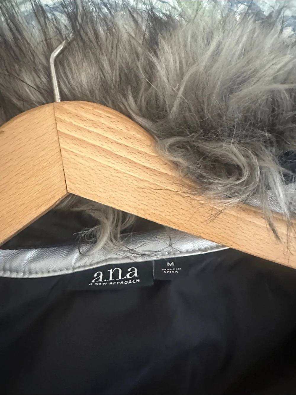 a.n.a Silver Faux-Leather Moto Jacket with Faux-Fur Collar